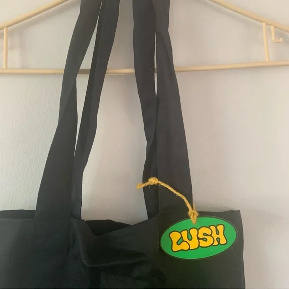 NEW Lush Black Tote Bag Logo Green Yellow Organic Cotton Eco Friendly Reusable - Picture 5 of 6
